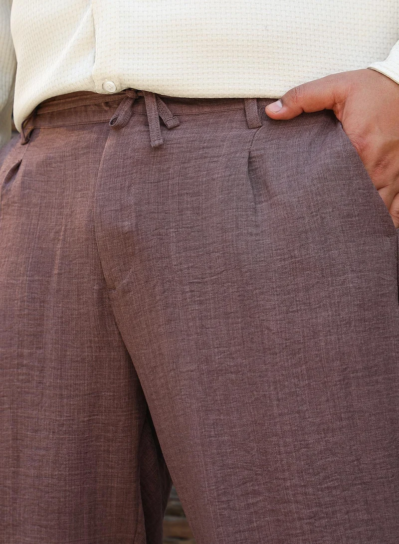 Instafab Plus  Men's Coin Grey Straight Linen-Blend Trousers For Casual Wear | Mid-Rise | Straight Fit | Button Closure | Plus Size Trousers Crafted With Comfort Fit For Everyday Wear for Men | Best Price UAE