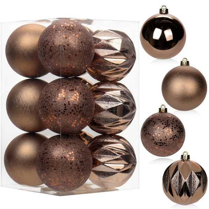12PCS 315 CHRISTMAS BALL ORNAMENTS SHATTERPROOF BROWN CHRISTMAS TREE DECORATIONS XMAS TREE BALLS HALLOWEEN ORNAMENTS DCOR