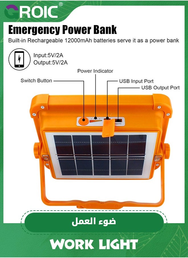 GROIC Led Portable Solar Work Light, 100W 10000 LM Battery Rechargeable Emergency Worklight with 4 Light Modes Flood Light for Power Failure, Car Repair, Camping, Construction Job Site  - Image 4
