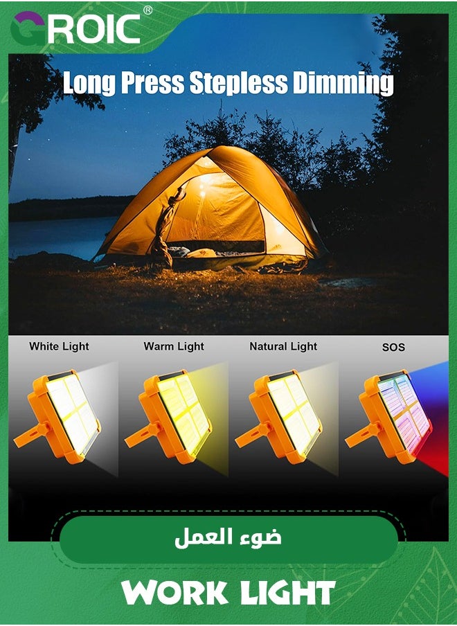 GROIC Led Portable Solar Work Light, 100W 10000 LM Battery Rechargeable Emergency Worklight with 4 Light Modes Flood Light for Power Failure, Car Repair, Camping, Construction Job Site  - Image 2