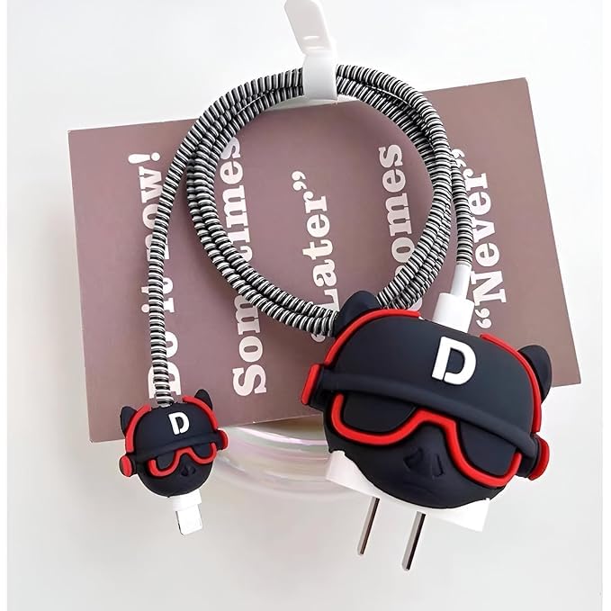 LOOPRED Charger Case Cover Protector with 3D Cute Pattern for iPhone Charger only 18W & 20W, Data Charging Cable Wire Saver Protective Cable Cover Full Protection (Bull-Dog) - Image 1