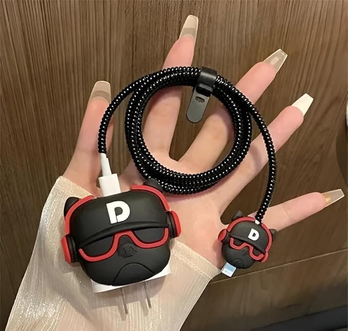 LOOPRED Charger Case Cover Protector with 3D Cute Pattern for iPhone Charger only 18W & 20W, Data Charging Cable Wire Saver Protective Cable Cover Full Protection (Bull-Dog) - Image 4