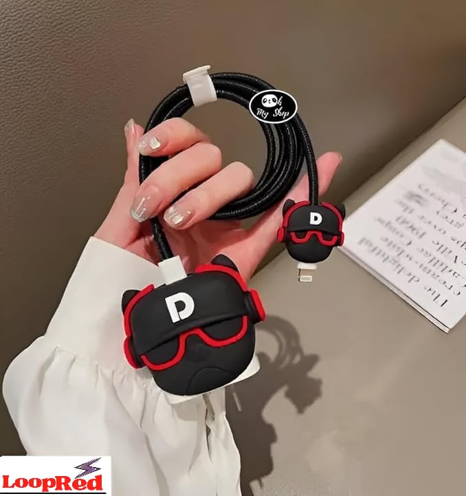 LOOPRED Charger Case Cover Protector with 3D Cute Pattern for iPhone Charger only 18W & 20W, Data Charging Cable Wire Saver Protective Cable Cover Full Protection (Bull-Dog) - Image 3