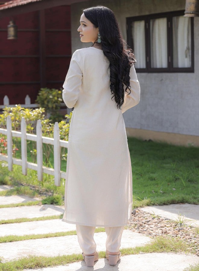 INJOFASH طقم كورتا أبيض للفتيات بتصميم شيكانكاري مع شال مزخرف بألوان متعددة، ملابس تقليدية هندية عرقية (في، ألفا، XL، عادي، حجم زائد، فتيات صغار، كريمي) - Image 3