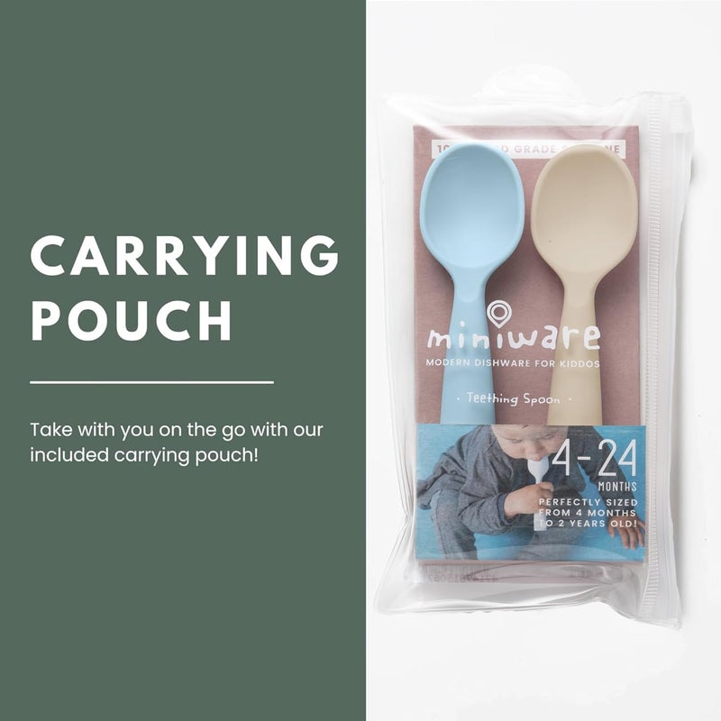 Miniware Silicone Baby Spoon for Training - BPA Free Baby Utensils - Baby Spoons Self Feeding 6 Months | 100% Food Grade Silicone - Modern & Dishwasher Safe Toddler | Dishwasher Safe (Aqua and Oat) - Image 4