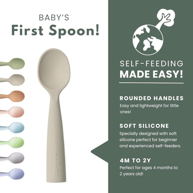 Miniware Silicone Baby Spoon for Training - BPA Free Baby Utensils - Baby Spoons Self Feeding 6 Months | 100% Food Grade Silicone - Modern & Dishwasher Safe Toddler | Dishwasher Safe (Aqua and Oat) - Image 2