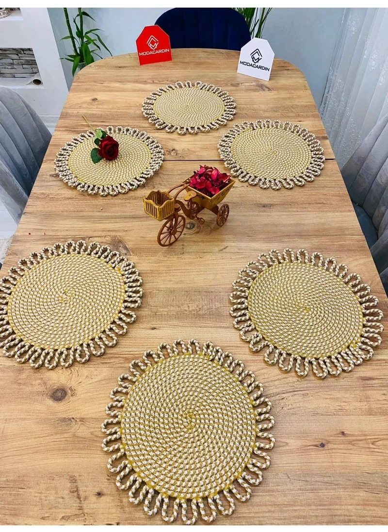 BDZ Deri BDZ Leather Wicker Jute Presentation Plate Mat American Service 6 Pieces