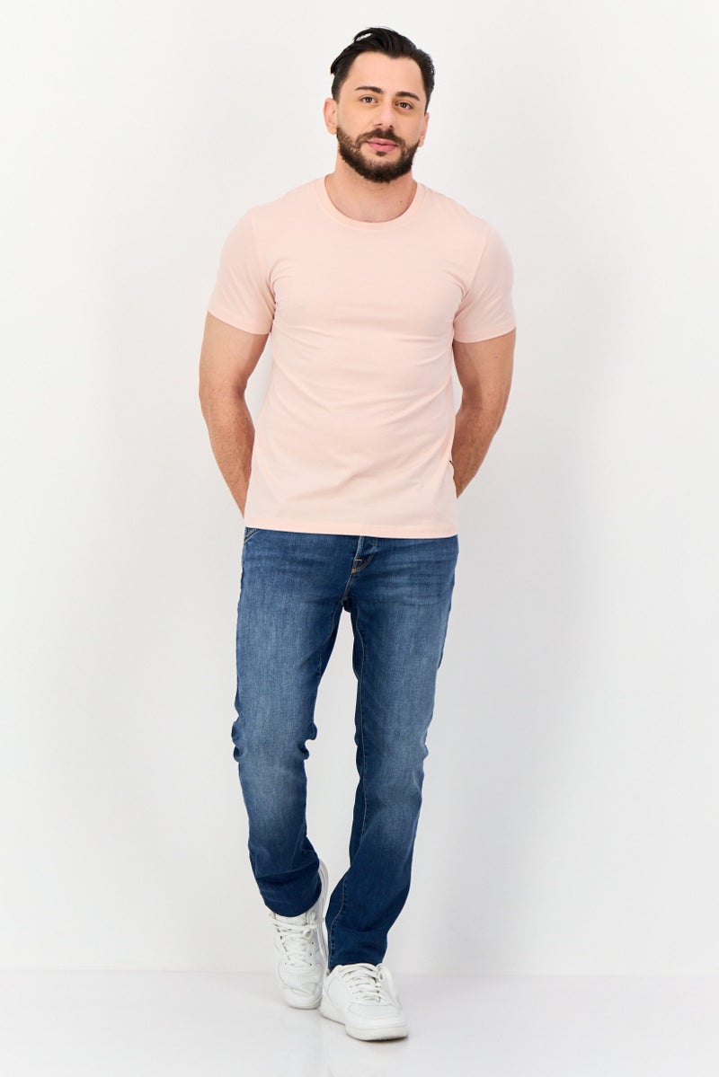 VINCE CAMUTO Men Crew Neck Short Sleeves Plain T-Shirt, Peach - Image 4