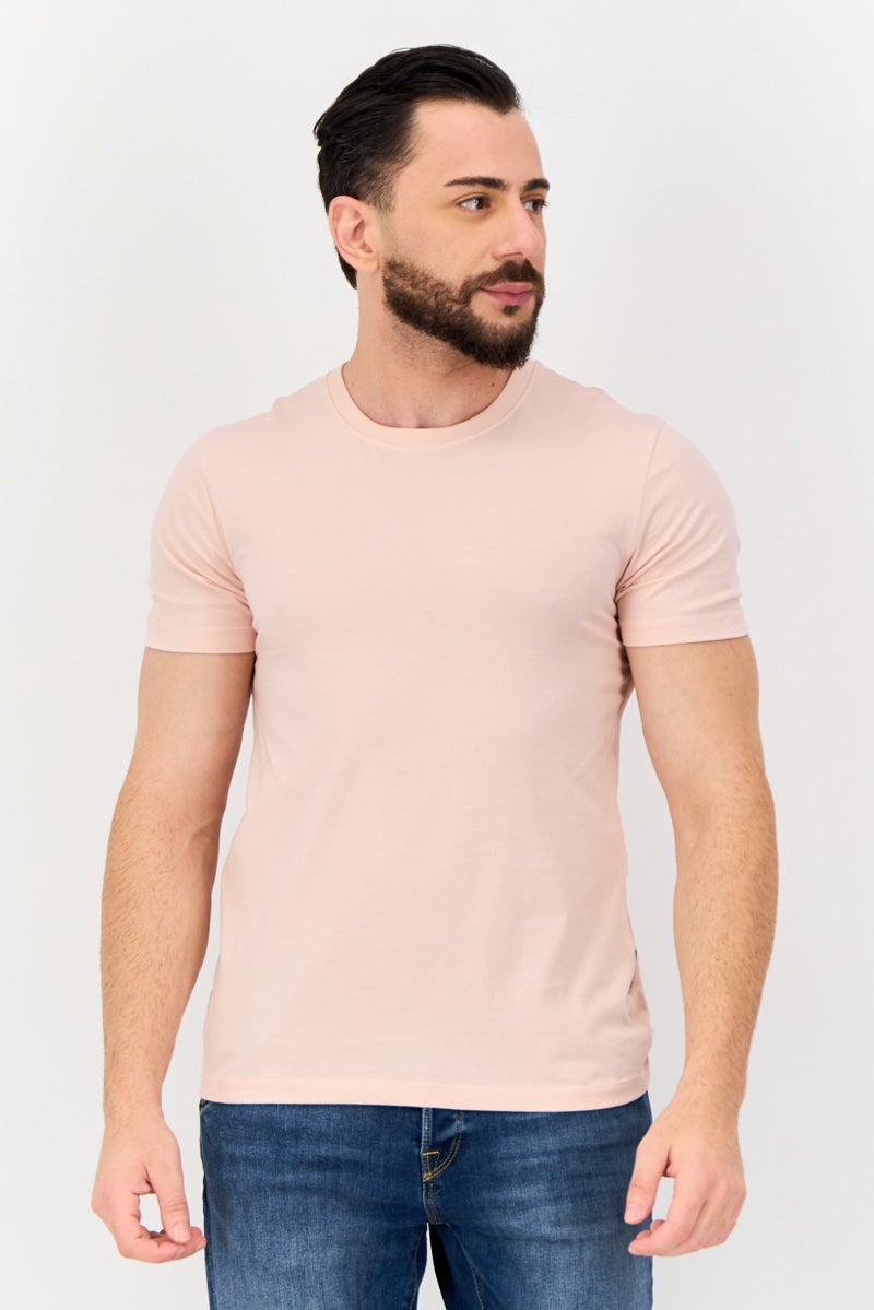VINCE CAMUTO Men Crew Neck Short Sleeves Plain T-Shirt, Peach - Image 1