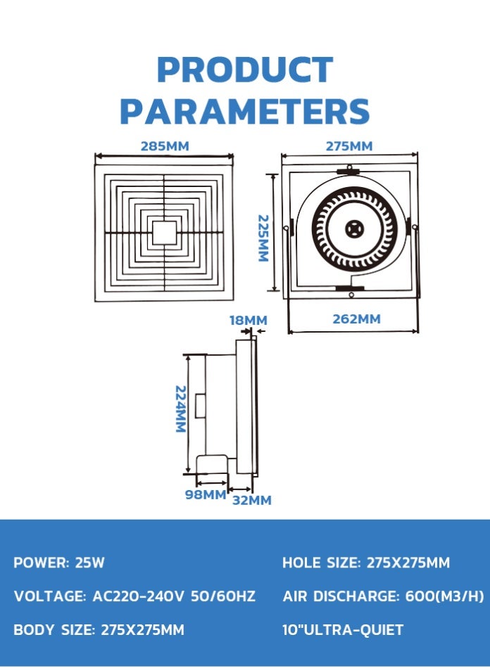 MODI Ultra-Quiet 10″ 25W Ventilation Fan – High Airflow, Low Noise, Durable Design - Image 2