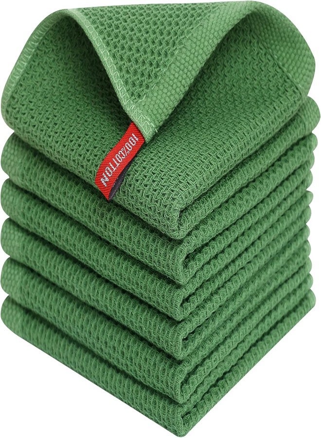 HEXONIQ® 100% Cotton Kitchen Dish Cloths, 6 Pack Waffle Weave Ultra Soft Absorbent Dish Towels for Drying Dishes Quick Drying Kitchen Towels Dish Rags, 13.4 X 13.4 Inches (Grass Green, Pack of 6) - Image 1