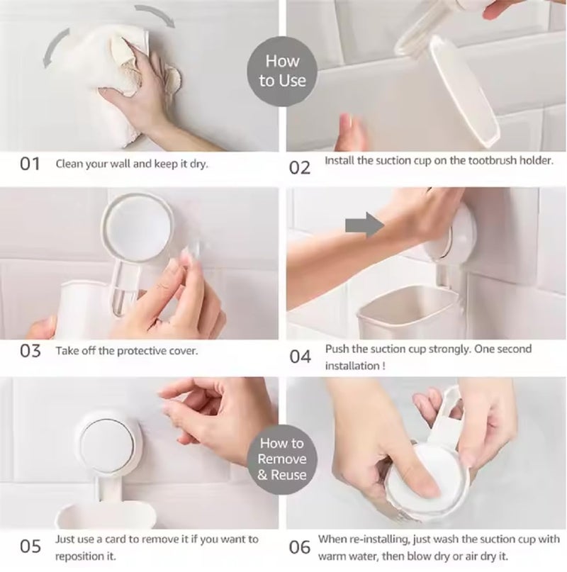 TOPHAVEN ECO Friendly Bathroom Multifunctional Toothbrush Cup Holder Set Wall Mounted Storage Toothbrush Dispenser Holder (Pack of 2) - Image 4