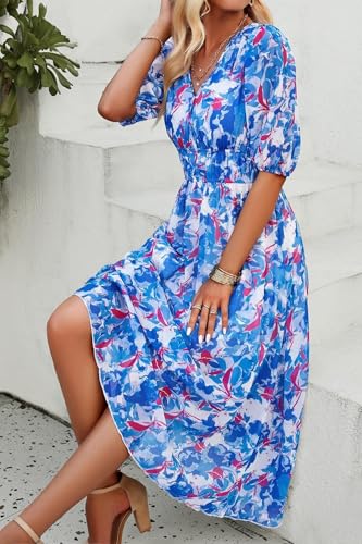 UEAL Sundresses for Women Summer Casual Flowy Homecoming Spring Midi Dresses for Women Medium Blue - Image 3