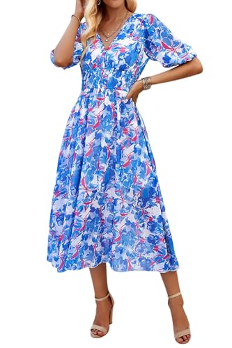 UEAL Sundresses for Women Summer Casual Flowy Homecoming Spring Midi Dresses for Women Medium Blue - Image 1