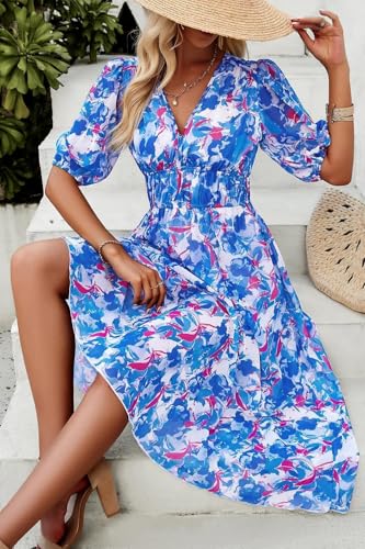 UEAL Sundresses for Women Summer Casual Flowy Homecoming Spring Midi Dresses for Women Medium Blue - Image 2