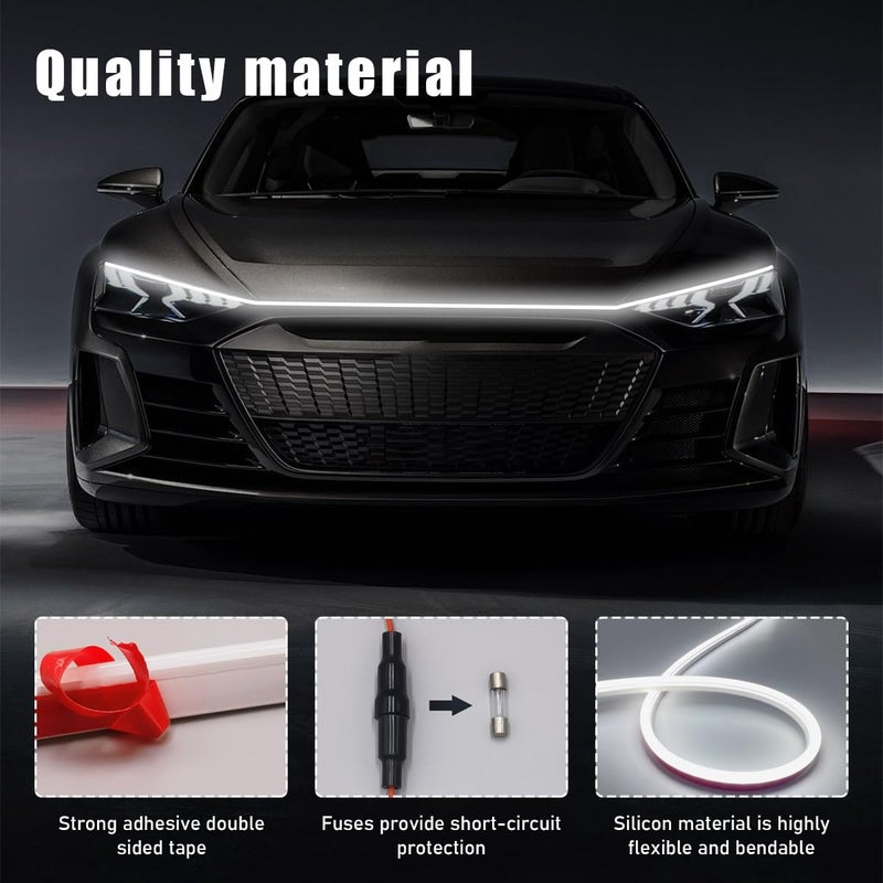 Ohleats 79 Inch Car Hood Light Strip, Exterior Flexible Daytime LED Running Light, Waterproof Auto LED Strip Light with Dynamic Scan Start-up Effect, Car Accessories for SUV Truck (White) - Image 3
