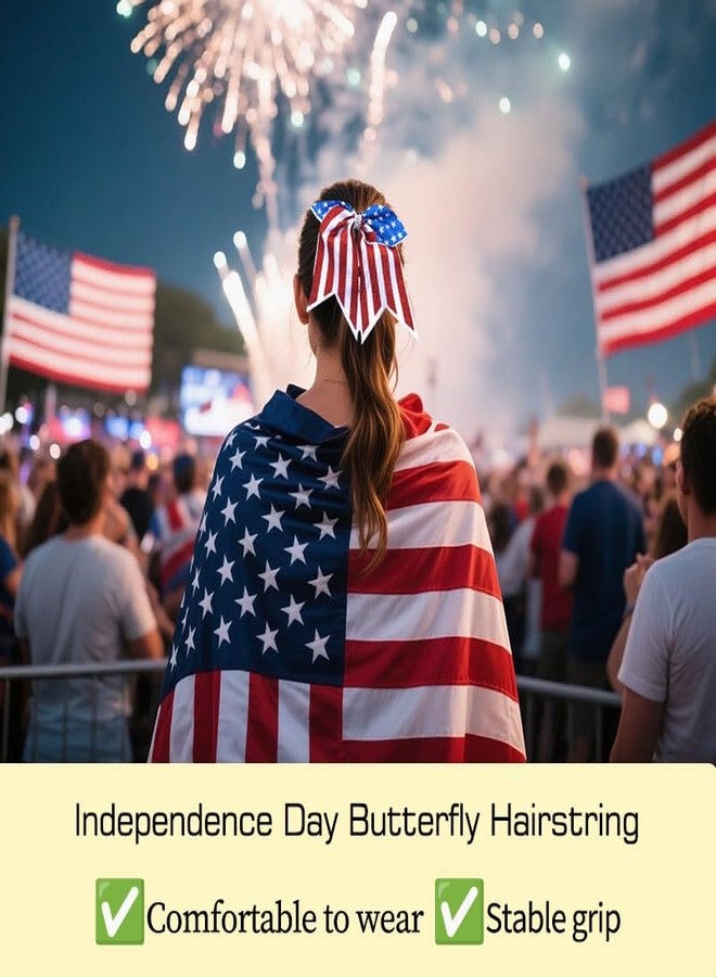 Guqqeuc Patriotic Hair Bows American Flag Hair Ties Elastic for Girls Bowknot Hair Rubber Bands for Independence Day Party Hair Accessories 4th of July Hair Elastic for Women Cheerleader - Image 3