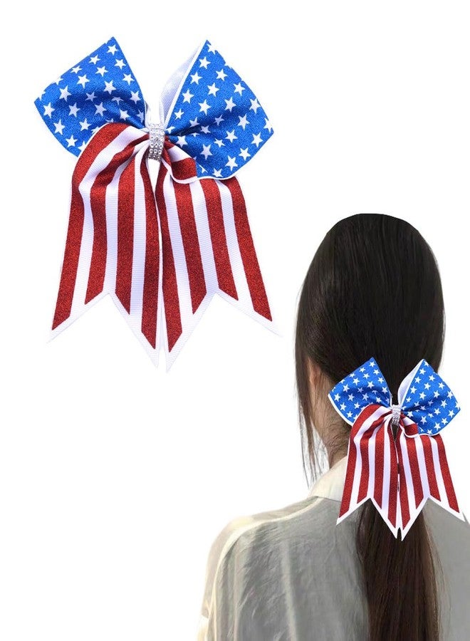 Guqqeuc Patriotic Hair Bows American Flag Hair Ties Elastic for Girls Bowknot Hair Rubber Bands for Independence Day Party Hair Accessories 4th of July Hair Elastic for Women Cheerleader - Image 1