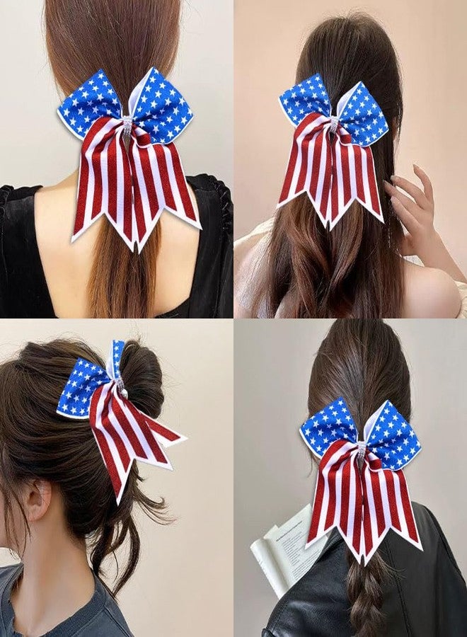 Guqqeuc Patriotic Hair Bows American Flag Hair Ties Elastic for Girls Bowknot Hair Rubber Bands for Independence Day Party Hair Accessories 4th of July Hair Elastic for Women Cheerleader - Image 5