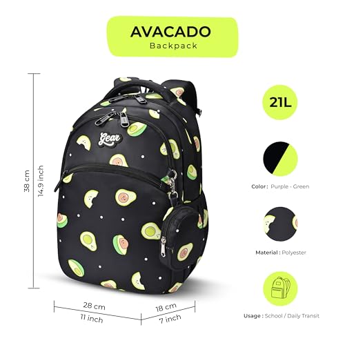 Gear Avacado 4 Compartment Backpack 15"/21L Small Water Resistant School Bag/Casual 4 Compartment Backpack/Daypack/Kids Bag for Boys/Girls (Black-Green) - Image 2