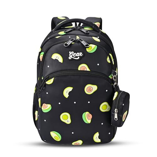Gear Avacado 4 Compartment Backpack 15"/21L Small Water Resistant School Bag/Casual 4 Compartment Backpack/Daypack/Kids Bag for Boys/Girls (Black-Green) - Image 1