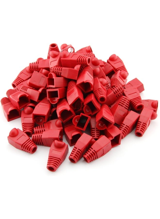 Poaker Ethernet RJ45 Cable Connector Boots – Silicone Strain Relief Covers for CAT5, CAT5E, CAT6, CAT6E Cables – Flexible Protective Boots for Networking & Data Application (50, RED) - Image 1