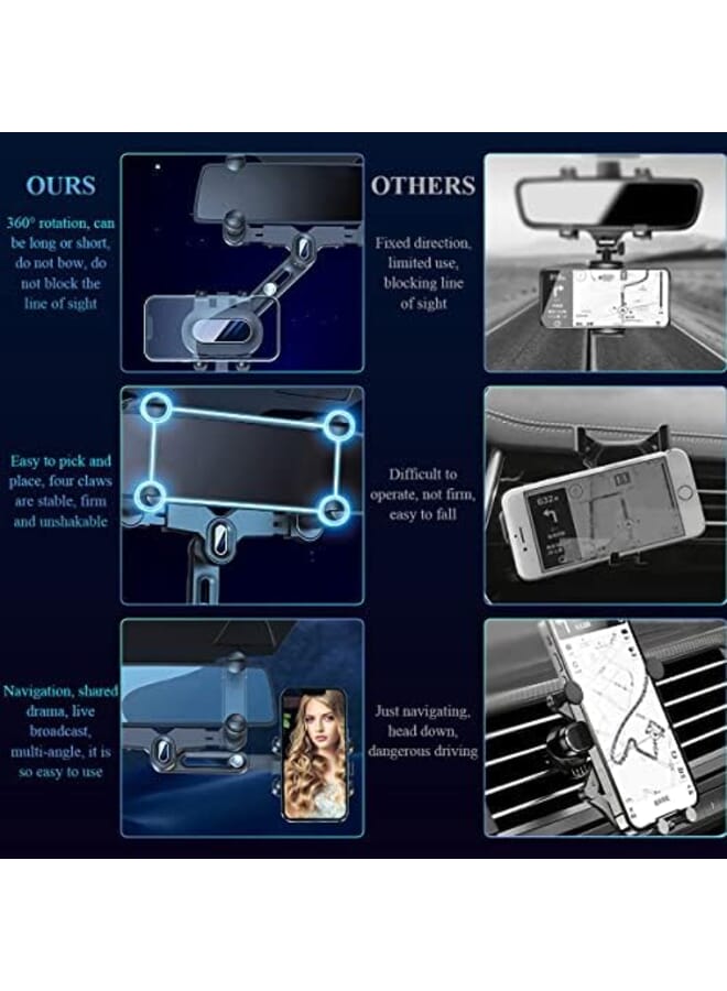 OneNine Rearview Mirror Phone Holder For Car Upgrade 360 Degree Rotatable Retractable Car Phone Holder Mount Gps Holder Automobile Cradles Multifunctional Adjustable Car Rear View Mirror Phone Holder - Image 3