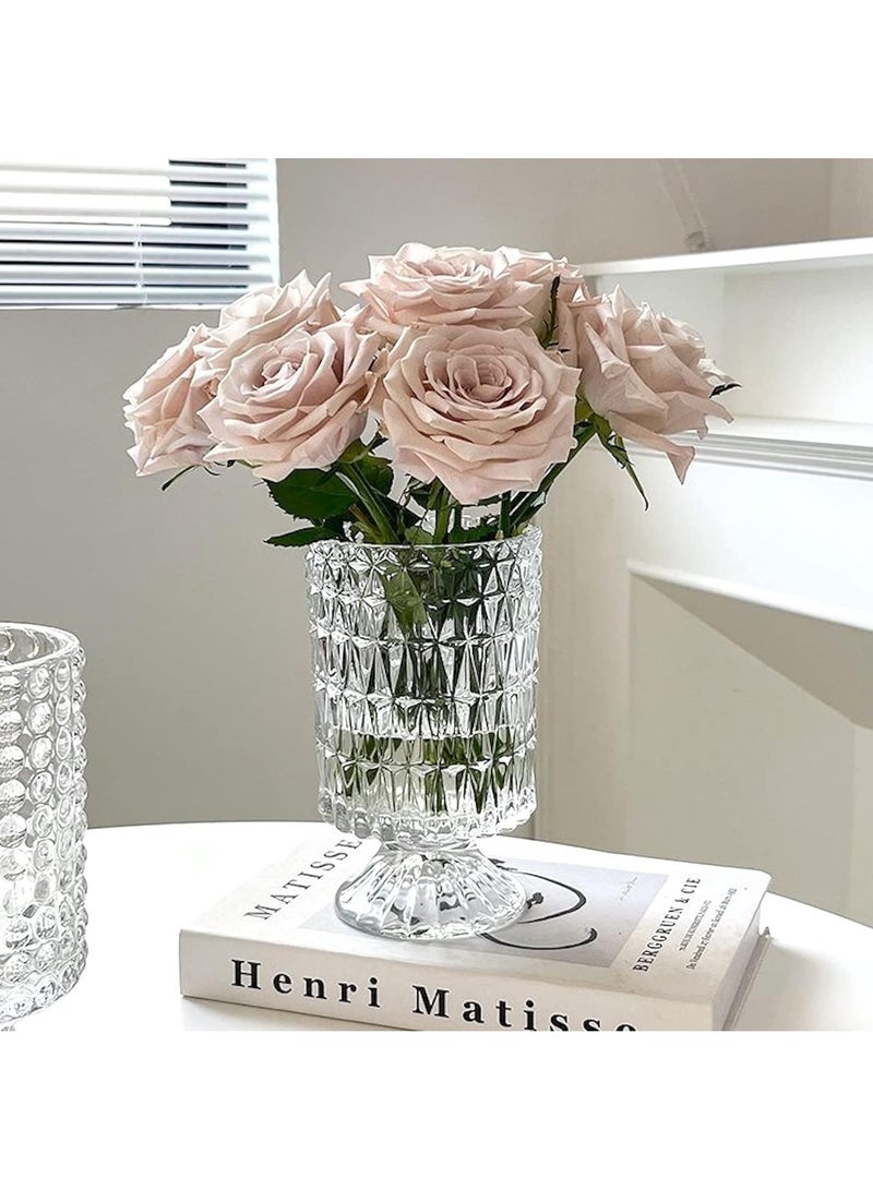 HOME ZONE Large Clear Pedestal Vases for Centrepieces Crystal Glass Ribbed Footed Flower Vase Fluted Wide Unique Decorative Vase for Wedding Birthday Anniversary Events Table Décor - Image 2