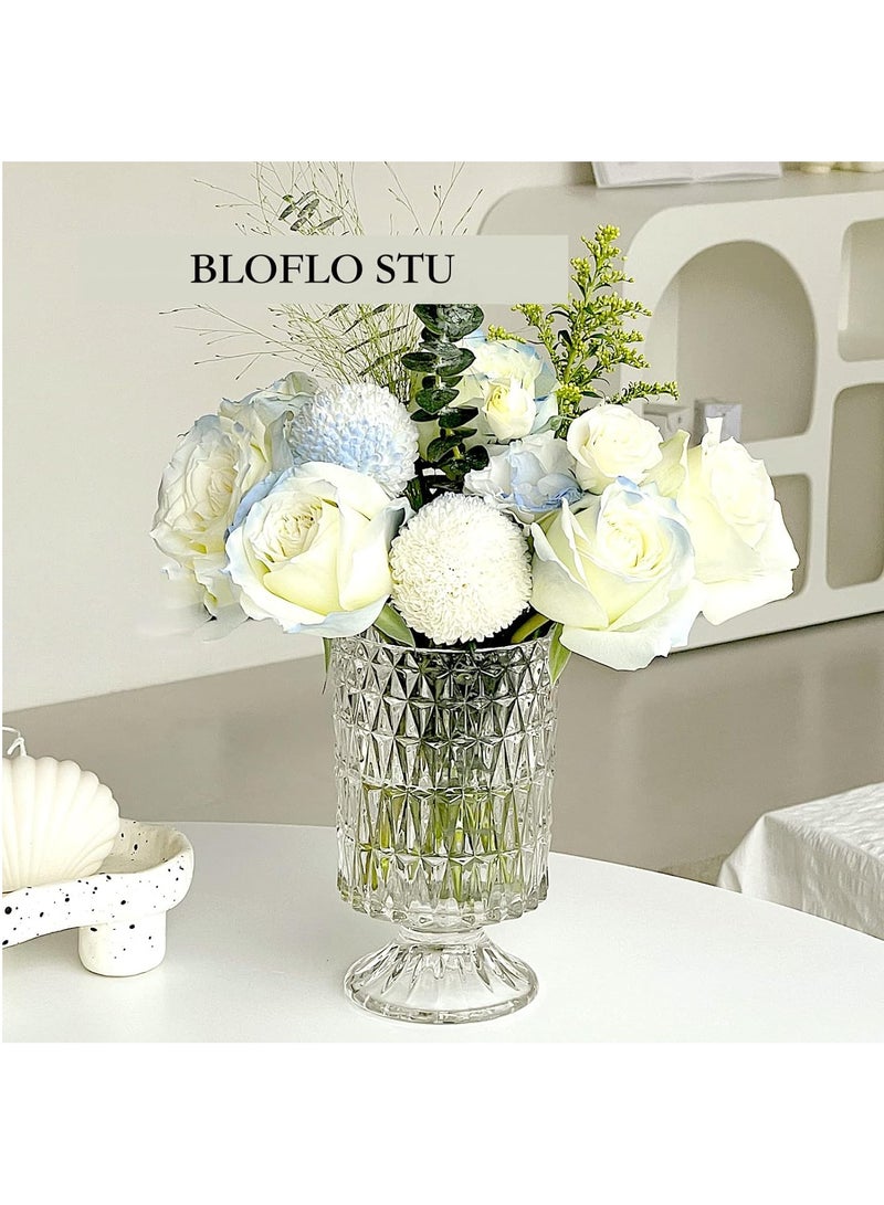 HOME ZONE Large Clear Pedestal Vases for Centrepieces Crystal Glass Ribbed Footed Flower Vase Fluted Wide Unique Decorative Vase for Wedding Birthday Anniversary Events Table Décor - Image 3
