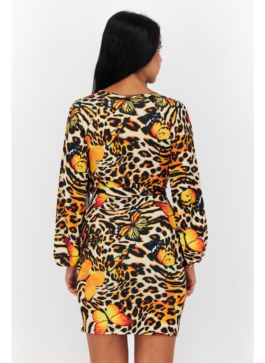I SAW IT FIRST - Women Animal Print Bodycon Dress, Yellow Combo - Image 1