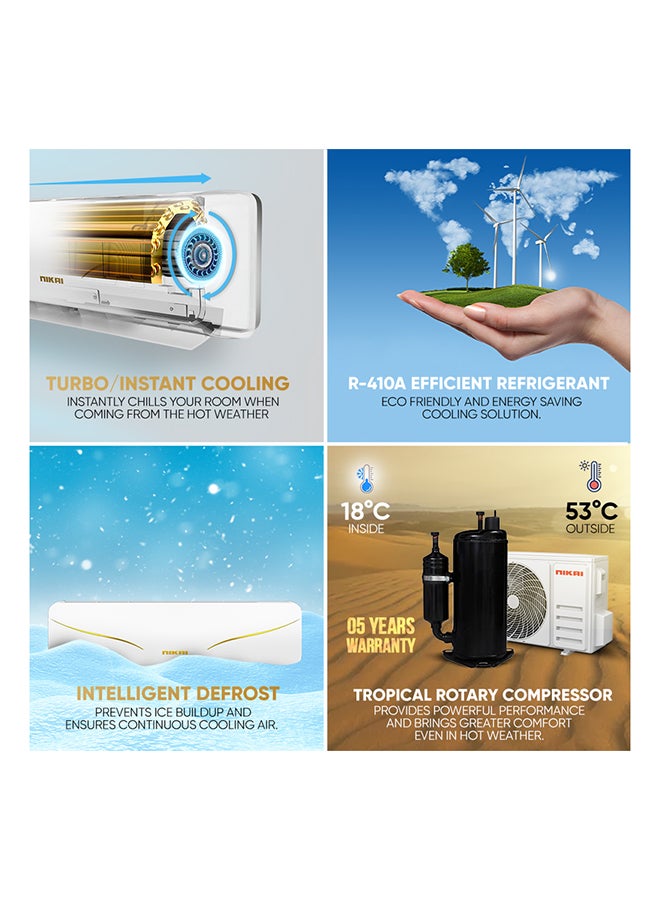 NIKAI 2 Ton Rotary Split AC, Energy Efficient Cooling Air Conditioner with T3 Tropical Rotary Compressor, R410 Gas, 4 Way Swing, 24000 BTU AC, Gold Fin technology, Auto Restart, Best for Home & Office use NSAC24131N25IN/24A White - Image 3