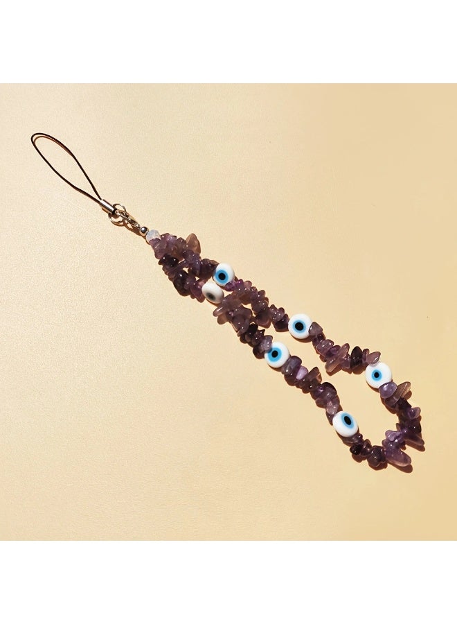 NIBEMINENT Beaded Phone Lanyard, Anti Lost Removable Wrist Strap,Creative And Cute Bracelet Pendant, Phone Keychain Lanyard，Purple - Image 1
