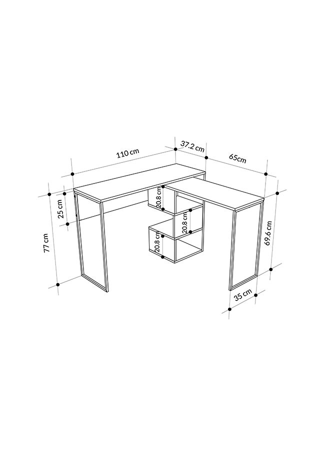 Mourah Home Badau Modern Lshaped Working Table With Storage – Metal Legs Compact Industrial Design Office/Study Desk With 3Cube Open Shelf – 37.2X77X110 Cm White - Image 5