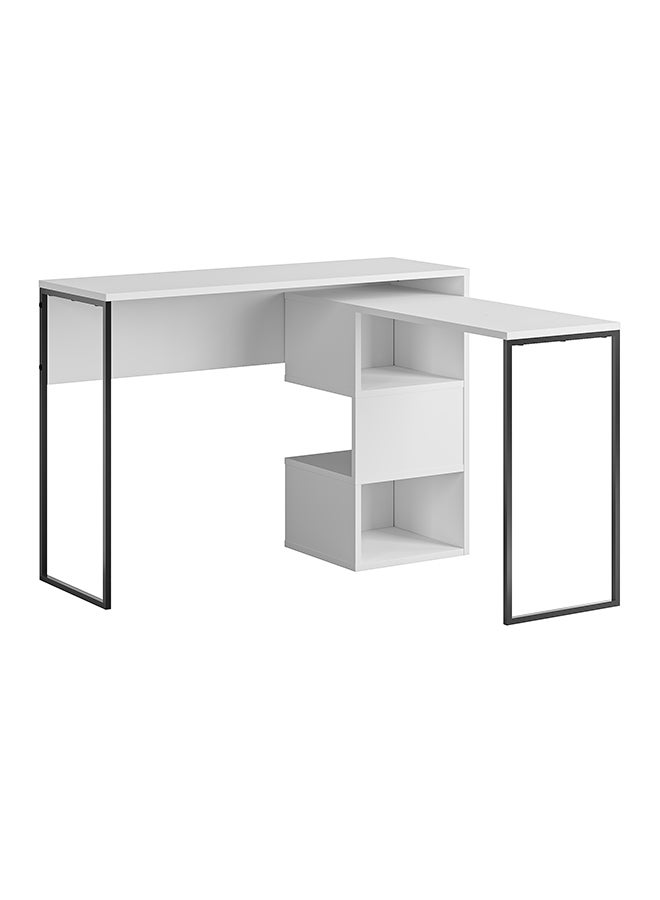 Mourah Home Badau Modern Lshaped Working Table With Storage – Metal Legs Compact Industrial Design Office/Study Desk With 3Cube Open Shelf – 37.2X77X110 Cm White - Image 4