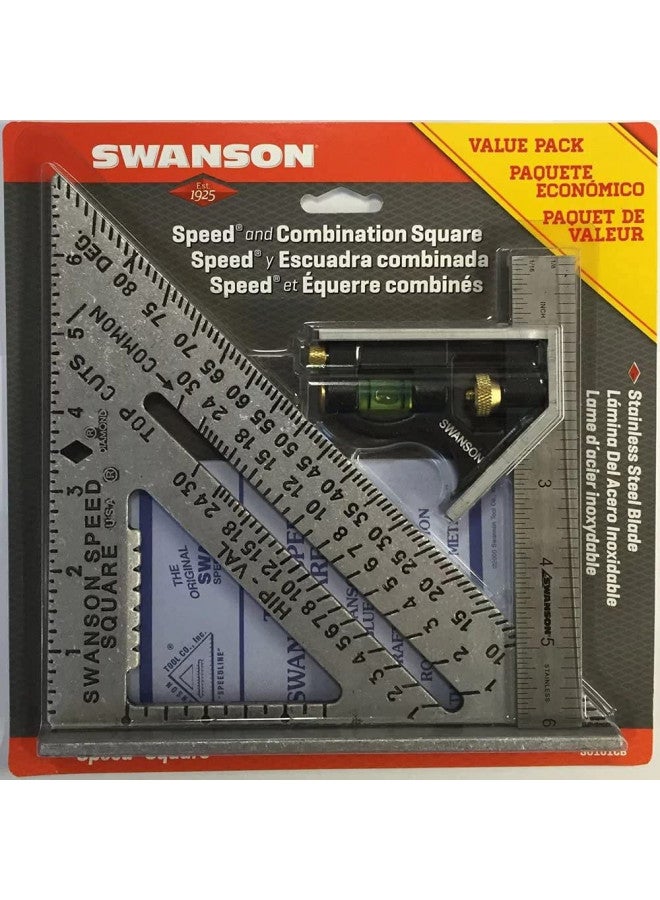 INC SWANSON S0101CB Speed Square Layout Tool with Blue Book and Combination Square Value Pack - Image 1