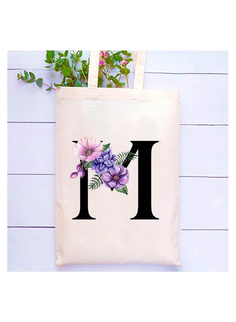 PRINTSHOP4ME Initial Letters Canvas Cotton Tote Bag, Cosmetic Pouch, and Stainless Steel Travel Mug - A Stylish Pack of 3 Combo Set for Girls - Gift for wedding - Gifts for girls - Gift for friends - Image 2