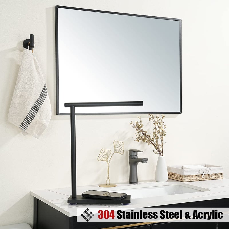 JQK JQK Hand Towel Holder Stand Black, Modern Tree Rack Free Standing for Countertop with 12 Inch Bar, 304 Stainless Steel Matte Black Thicken 0.8mm, HTT170-PB  - Image 4