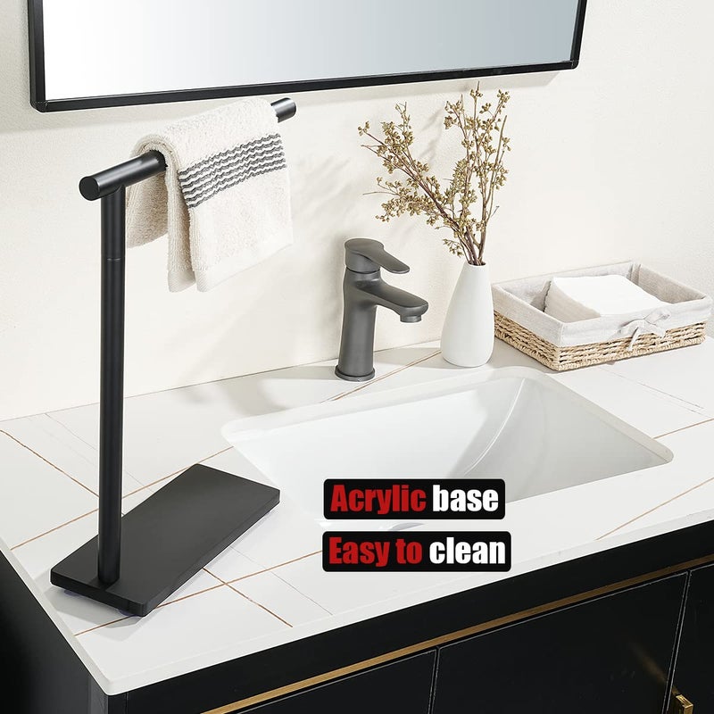 JQK JQK Hand Towel Holder Stand Black, Modern Tree Rack Free Standing for Countertop with 12 Inch Bar, 304 Stainless Steel Matte Black Thicken 0.8mm, HTT170-PB  - Image 5