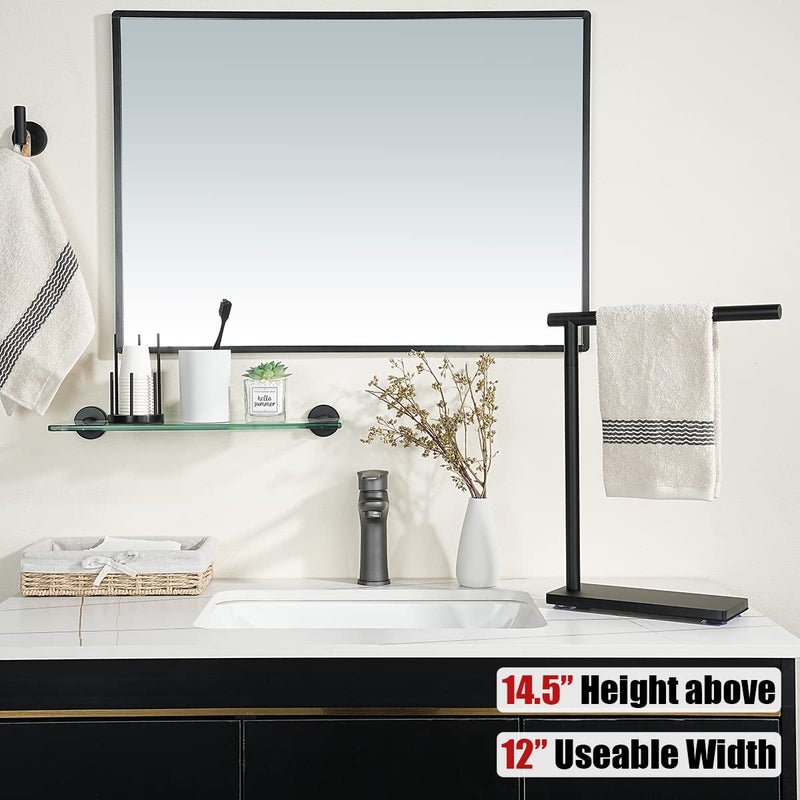 JQK JQK Hand Towel Holder Stand Black, Modern Tree Rack Free Standing for Countertop with 12 Inch Bar, 304 Stainless Steel Matte Black Thicken 0.8mm, HTT170-PB  - Image 3