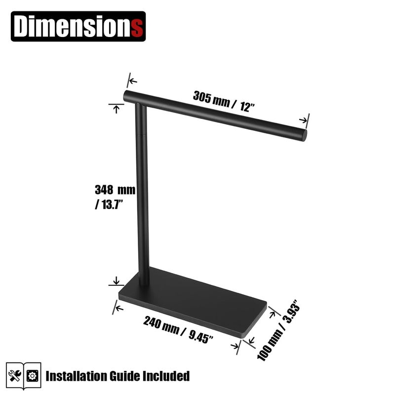 JQK JQK Hand Towel Holder Stand Black, Modern Tree Rack Free Standing for Countertop with 12 Inch Bar, 304 Stainless Steel Matte Black Thicken 0.8mm, HTT170-PB  - Image 2