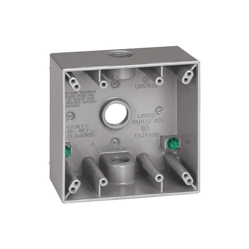 SIGMA ENGINEERED SOLUTIONS 14352 Metal Electrical Outlet Box Weatherproof Easy Mount Receptacle Protector Gray 3 34Inch Holes 2 Gang Box