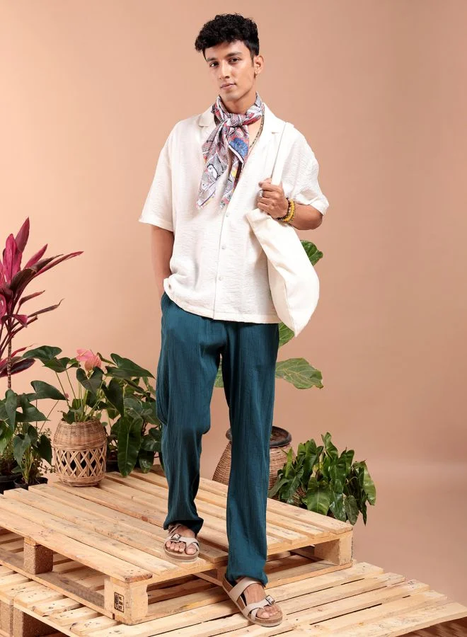شركة المرآب الهندية Men Relaxed Fit Striped Half Sleeves Cuban Collar Resort Wear Shirt