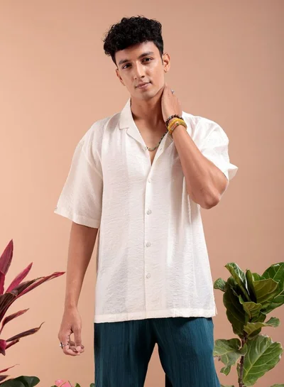The Indian Garage Co Men Relaxed Fit Striped Half Sleeves Cuban Collar Resort Wear Shirt