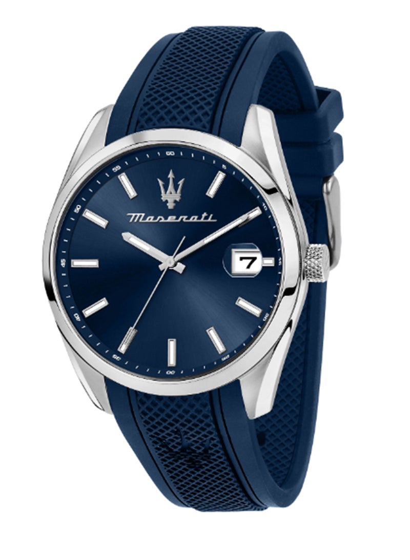 Maserati ساعة رجالية 43 مم زرقاء، قرص شمسية زرقاء، حزام سيليكون - R8851151005 - Image 1