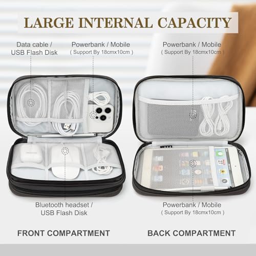FYY Electronic Organizer, Large Travel Cable Organizer Bag Pouch Electronic Accessories Carry Case Portable Waterproof Double Layers All-in-One Storage Bag for Cable, Cord, Charger, Phone, Coffee - Image 3
