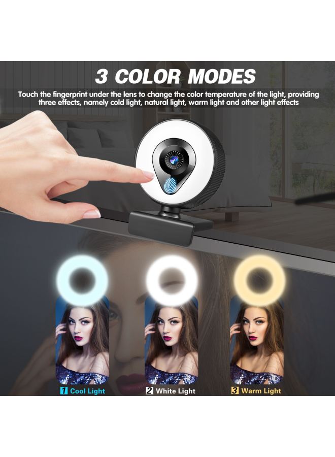 كاميرا كمبيوتر 4K خاصة موديل Beauty Auto Focus 1080p HD تعمل باللمس USB Live Webcam2k لون فاتح: 8808-water Drop-4k - Image 2