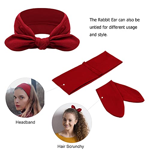 DRESHOW 4 Pack Headbands for Women Bow Knotted Hair Band Facial Cloth Rabbit Ears Running Sport Elastic Hair Wrap - Image 3