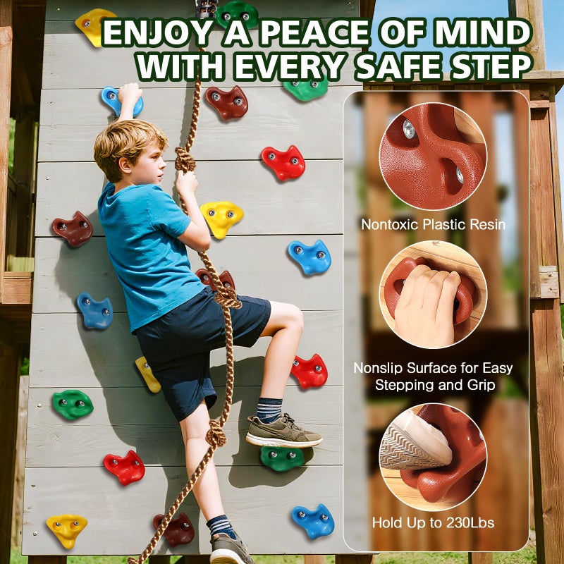 TOPNEW 20 PCS Rock Climbing Holds for Kids Rock Wall Holds with 656 Ft Climbing Rope and 2 Handles Rock Wall Climbing Kit for Indoor and Outdoor Playset  Includes Mounting Hardware - Image 3