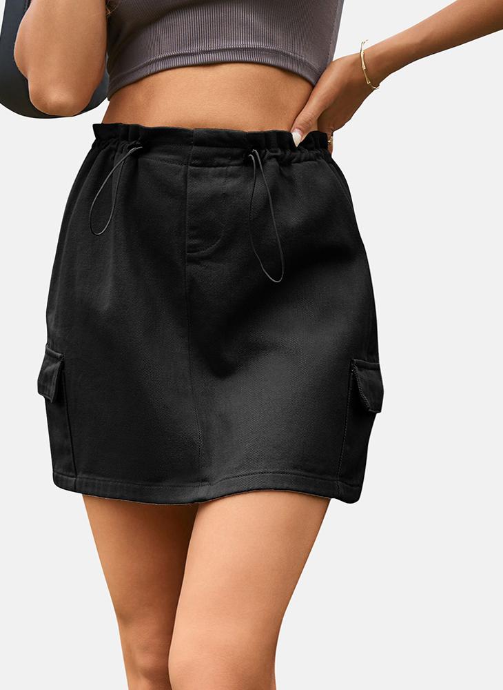 YUNIQEE Black Mid Rise Plain Mini Skirt - Image 1