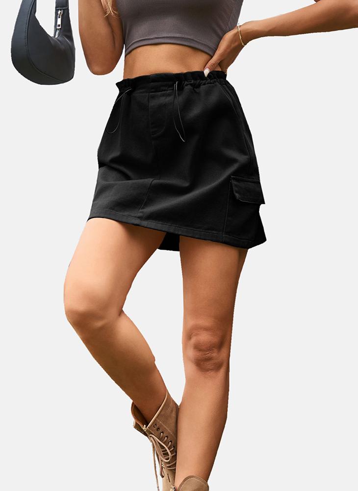 YUNIQEE Black Mid Rise Plain Mini Skirt - Image 3